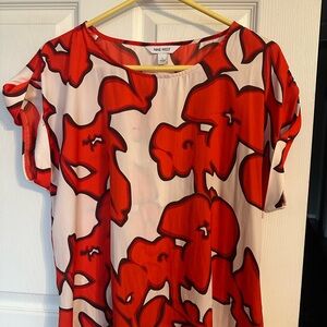 Nine West Red Floral Print Women's Top- L